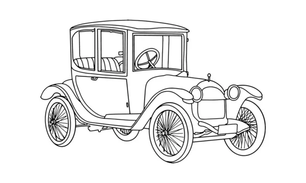 Antique Old Car Sketch Line Art Illustration — Vetor de Stock