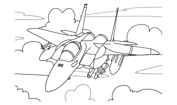 飞机画线艺术矢量图为着色书籍 卡通飞机绘图为儿童和儿童着色书籍 彩色书的素描艺术绘图 战斗机和直升机 — 图库矢量图片