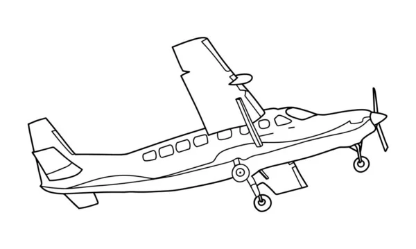 Flygplan Ritning Linje Konst Vektor Illustration För Målarbok Tecknad Flygplansritning — Stock vektor