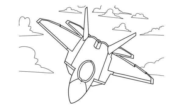 Flygplan Ritning Linje Konst Vektor Illustration För Målarbok Tecknad Flygplansritning — Stock vektor