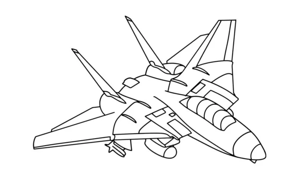 Flygplan Ritning Linje Konst Vektor Illustration För Målarbok Tecknad Flygplansritning — Stock vektor