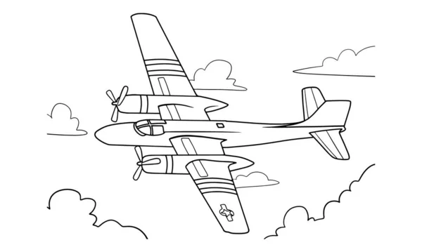 Avión Dibujo Línea Arte Vector Ilustración Para Colorear Libro Dibujo — Vector de stock