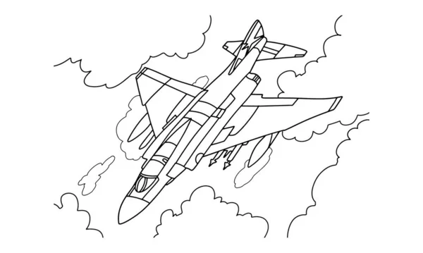 Flygplan Ritning Linje Konst Vektor Illustration För Målarbok Tecknad Flygplansritning — Stock vektor