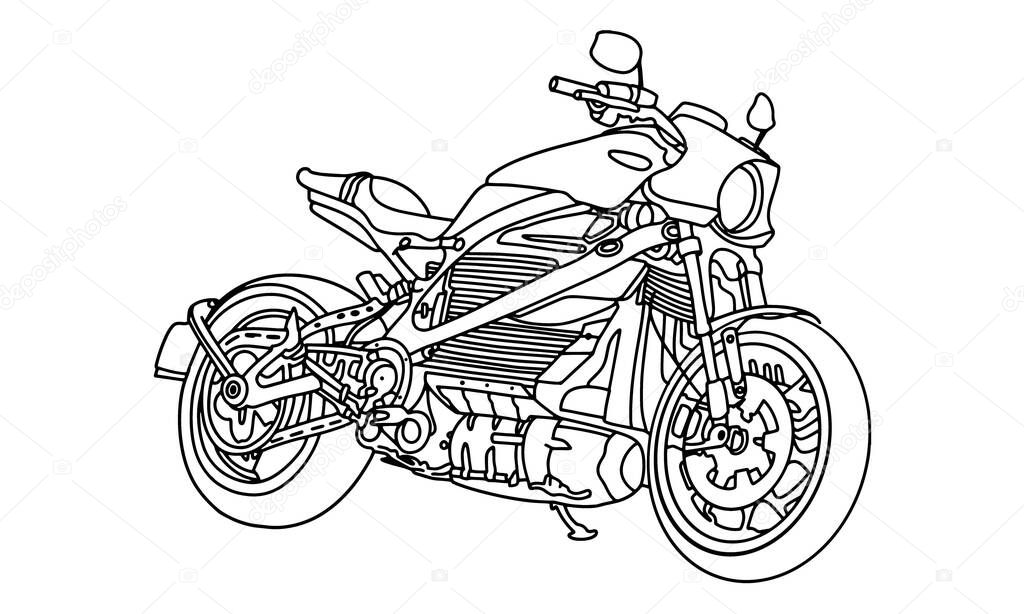 Vintage sports motorcycle illustration in hand Drawing old vehicle. Classic Vintage bike. Hand-drawn old engraved style vector line art illustration.