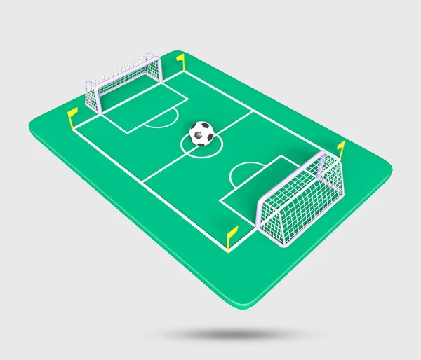 Football goal post 3d icon. Realistic soccer ball and goal bar icon. Football concept for world cup 2022. Green Football field with goal post. soccer goal, field and ball. 3d rendered illustration.