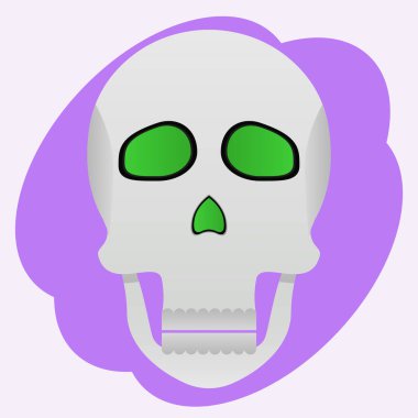 Cadılar Bayramı dekorasyonu için kafatası vektör çizimi, çizgi film tarzı, yeşil gözler.