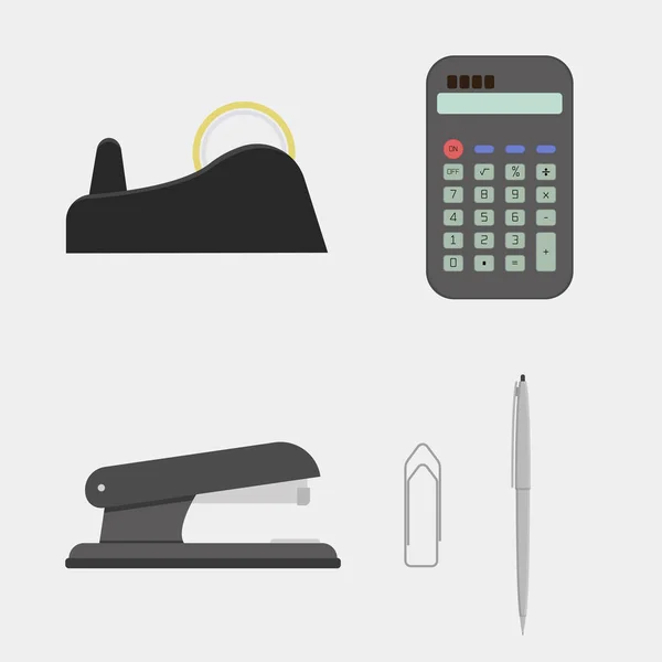 Office Supplies Set Flat Design Style Top Side View Calculator — 图库矢量图片