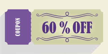 Kupon vektöründe% 60 indirim. % 60 indirim kuponu. Mor ve bej renkler. Performans kuponu. Gölgeyi bırak.