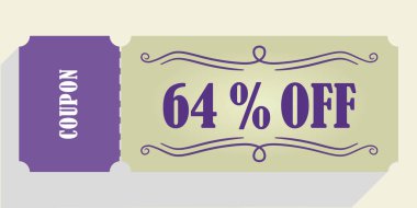 Kupon vektöründe% 64 indirim. % 64 indirim kuponu. Mor ve bej renkler. Performans kuponu. Gölgeyi bırak.