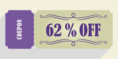 Kupon vektöründe% 62 indirim. % 62 indirim kuponu. Mor ve bej renkler. Performans kuponu. Gölgeyi bırak.