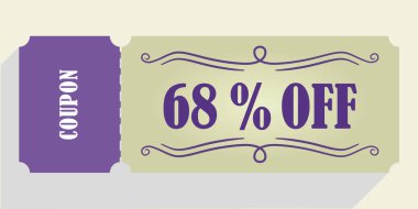 Kupon vektöründe% 68 indirim. % 68 indirim kuponu. Mor ve bej renkler. Performans kuponu. Gölgeyi bırak.