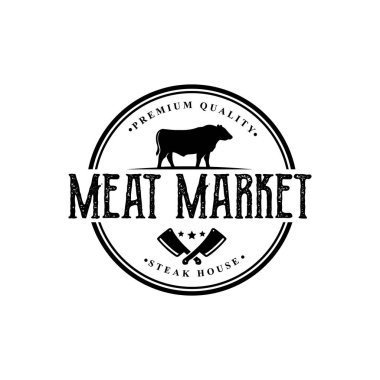 Kasap dükkanı rozeti ya da inek etiketi, sığır eti. Vektör illüstrasyonu.