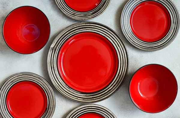 Piatti Ceramica Rossa Vista Dall Alto Copiare Spazio Testo Modellare — Foto Stock