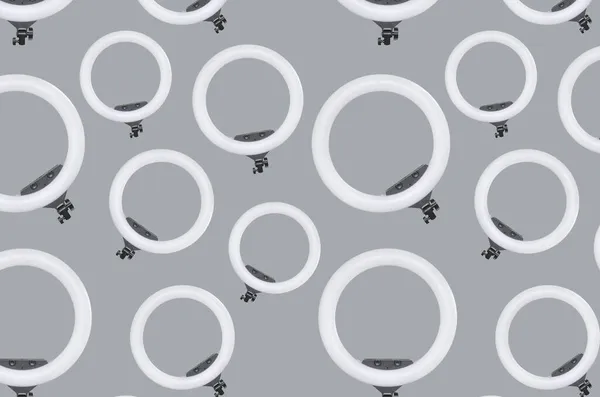 Sömlös Mönster Modern Teknik Led Ring Lampa Levitation Isolerad Färgad — Stockfoto