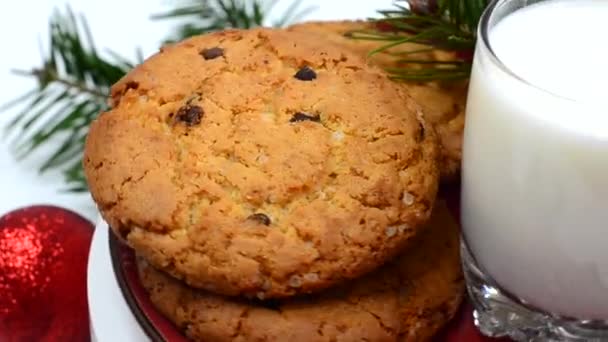 Traditional Christmas Drink Eggnog Cocktail Homemade Chocolate Cookies Glass Fresh — Stock Video