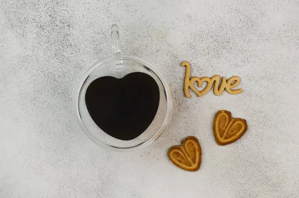 발렌타인 데이의 텍스트 축제의 커피와 커피를 곁들여 위에서 바라본 모양의 — 스톡 사진