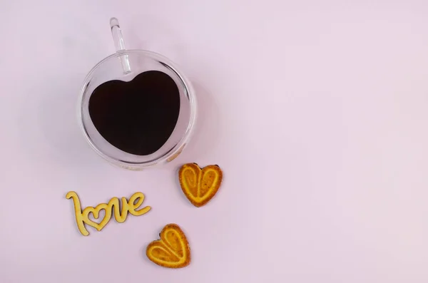 발렌타인 데이의 텍스트 축제의 커피와 커피를 곁들여 위에서 바라본 모양의 — 스톡 사진