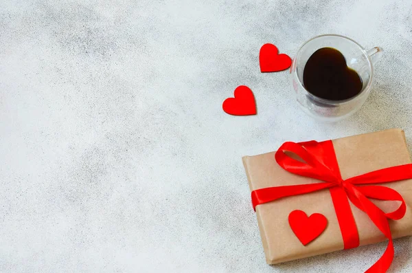 Sfondo Giorno San Valentino Con Spazio Copia Testo Scatola Regalo — Foto Stock