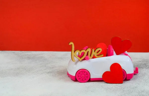 Valentines Day Background Copy Space Text Festive Car Toy Love — Stock Photo, Image