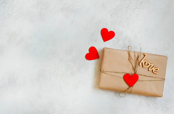 Поздравительные Открытки День Святого Валентина Крупным Планом Праздничная Подарочная Коробка — стоковое фото