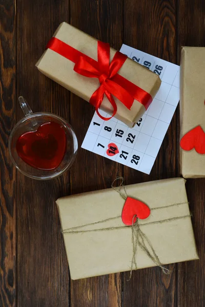 Calendrier Saint Valentin Février Respectueux Environnement Cadeaux Papier Artisanal Avec — Photo