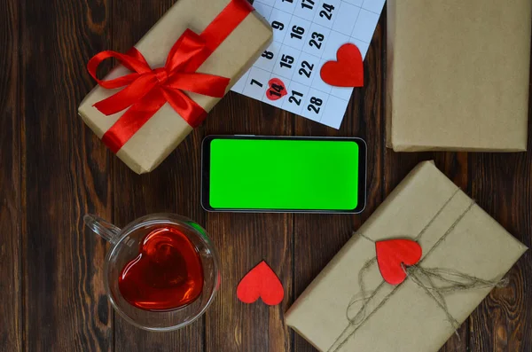 День Святого Валентина Календарь Февраля Экологически Чистые Подарки Бумаге Ремесла — стоковое фото