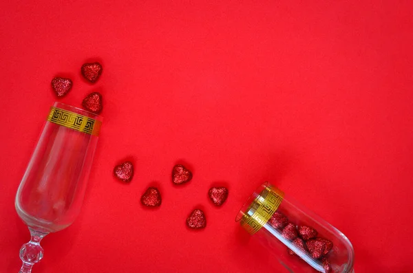 Valentines Day Table Setting Flat Lay Shape Heart Sparkle Shiny — Stock Photo, Image