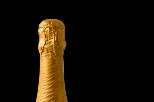 Zbliżenie Nieotwartej Butelki Szampana Folii Wycinania Projektowania Tło Alkoholowe — Zdjęcie stockowe