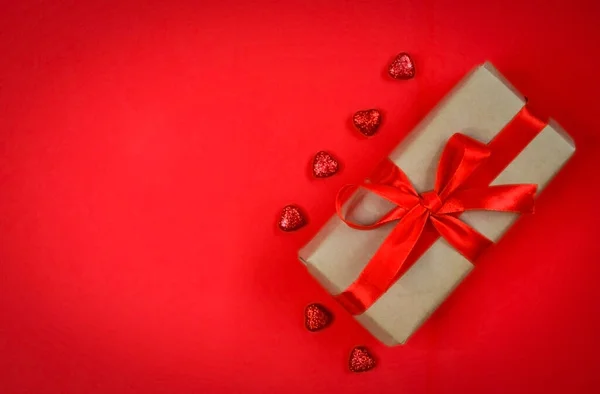 День Святого Валентина Фон Копировальным Местом Текста Праздничная Коробка Подарка — стоковое фото