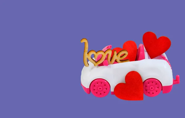 Valentinstag Hintergrund Mit Kopierraum Für Text Festliche Auto Spielzeug Mit — Stockfoto