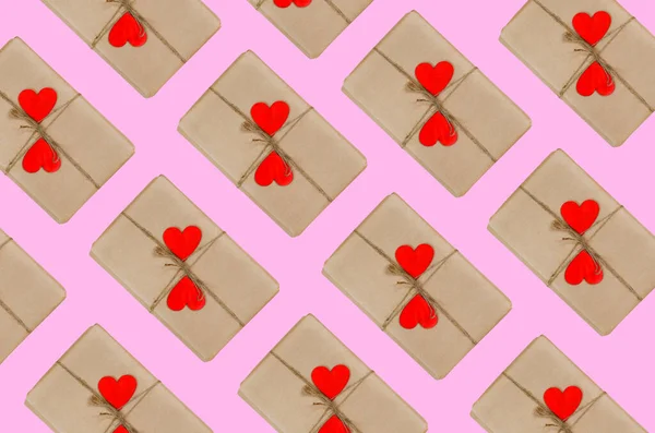 Fondo Del Día San Valentín Caja Regalo Festiva Con Cinta — Foto de Stock