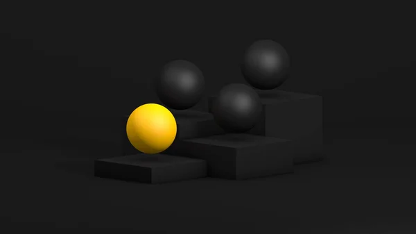 Composición Sencilla Abstracta Con Cubos Pedestales Esferas Brillantes Negro Oro —  Fotos de Stock