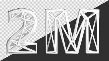 3D Banner ve 2M takipçileri. Abone olduğunuz için teşekkürler. Beyaz mesaj. 3d oluşturma ızgara metni.