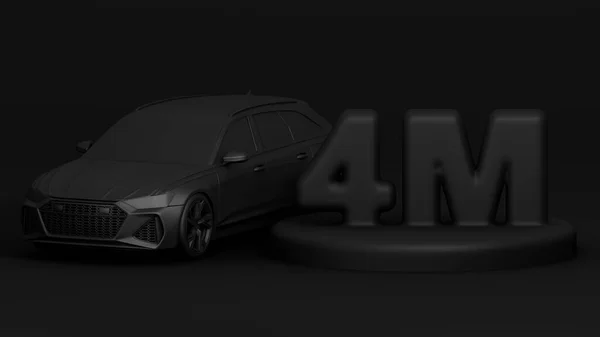 3d banner with 4m followers thank you for subscribe scene with black car 3d rendering