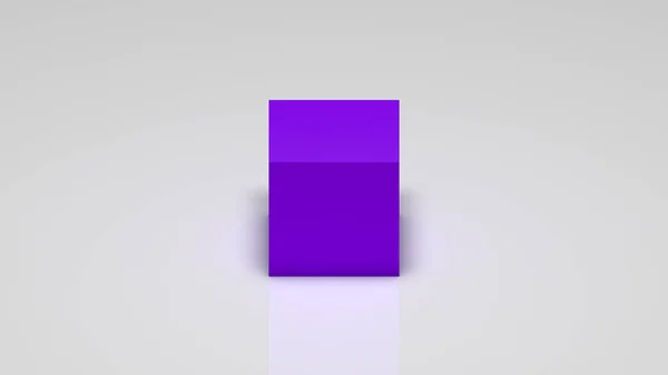 Rendering Violet Cube White Background — Stockfoto