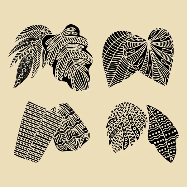 Ensemble Feuilles Plantes Dessinées Main Style Vectoriel Doodle — Image vectorielle