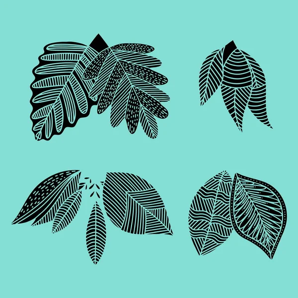 手描きの植物の葉のセット ベクトルドアスタイル — ストックベクタ