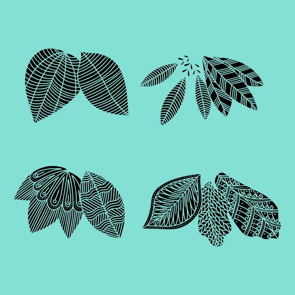 手描きの植物の葉のセット ベクトルドアスタイル — ストックベクタ