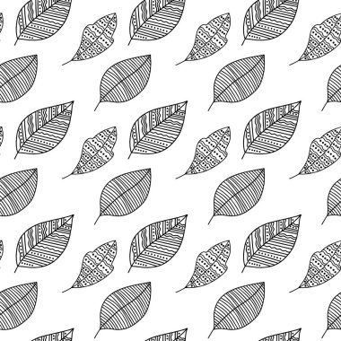 El yapımı bitki dallarının ve yapraklarının kusursuz deseni. Arkaplan, tekstil ve tasarım için vektör karalama biçimi.