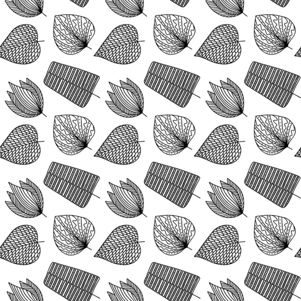 Naadloos Patroon Van Handgetekende Plantentakken Bladeren Vector Bloemen Doodle Stijl — Stockvector