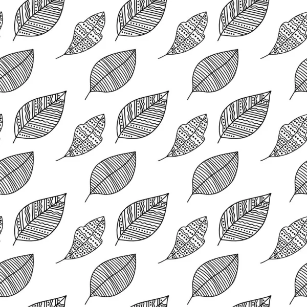 Nahtloses Muster Aus Handgezeichneten Zweigen Und Blättern Vektor Blumen Doodle — Stockvektor