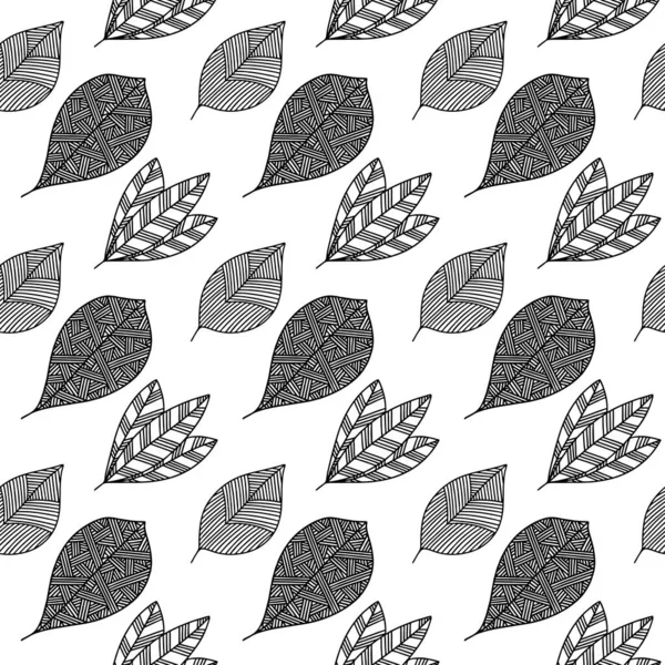 Seamless Pattern Hand Drawn Plant Branches Leaves Vector Floral Doodle — Stock Vector