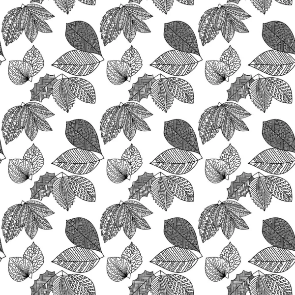 Naadloos Patroon Van Handgetekende Plantentakken Bladeren Vector Bloemen Doodle Stijl — Stockvector