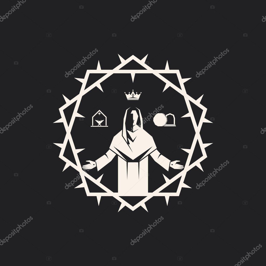 Easter vector illustration. The Risen Christ against the background of the crown of thorns.