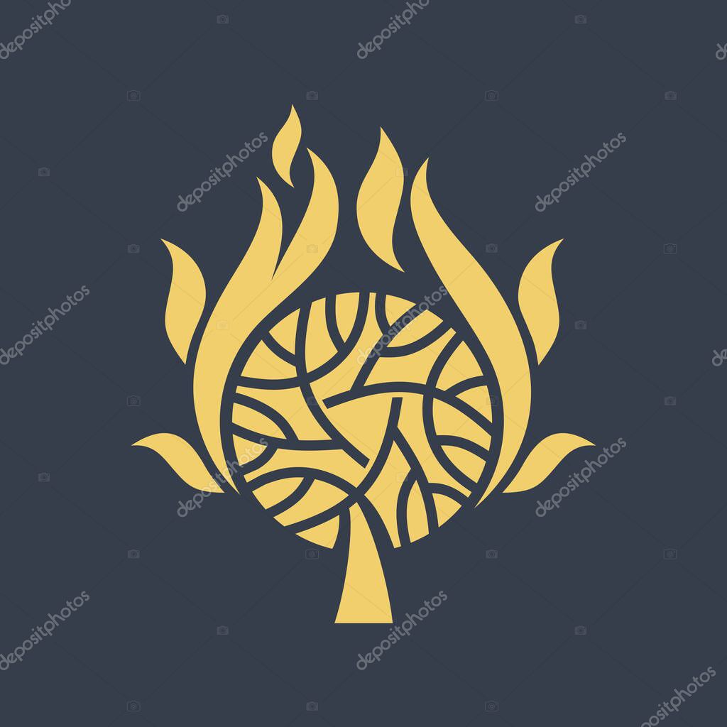 A wonderful plant. The burning bush that the prophet Moses saw. Bible illustration.
