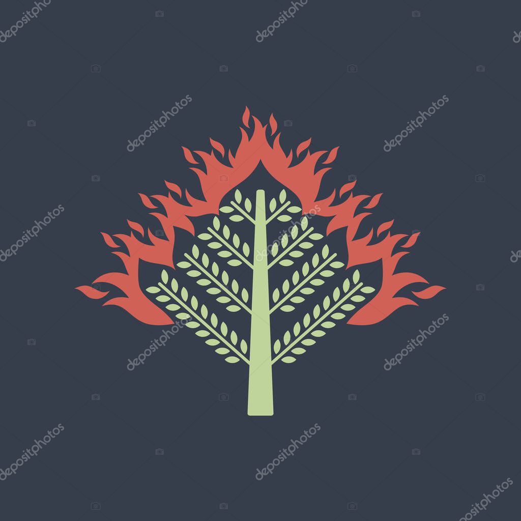 A wonderful plant. The burning bush that the prophet Moses saw. Bible illustration.