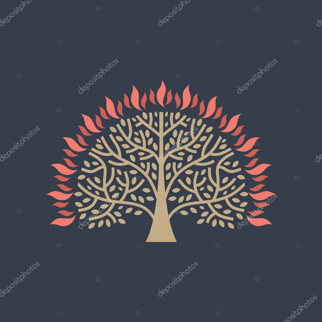 A wonderful plant. The burning bush that the prophet Moses saw. Bible illustration.