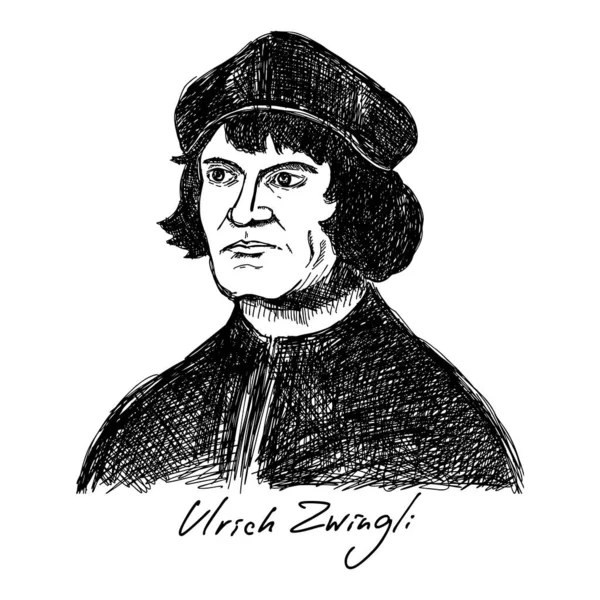 ウルリッヒ ツヴィングリ Ulrich Zwingli 1484年 1531年 スイスの宗教改革の指導者 キリスト教の人物 — ストックベクタ