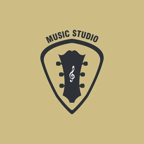 Muziekstudio Logo Design Innovatie Met Gitaar Hoofd Pick Illustratie — Stockvector