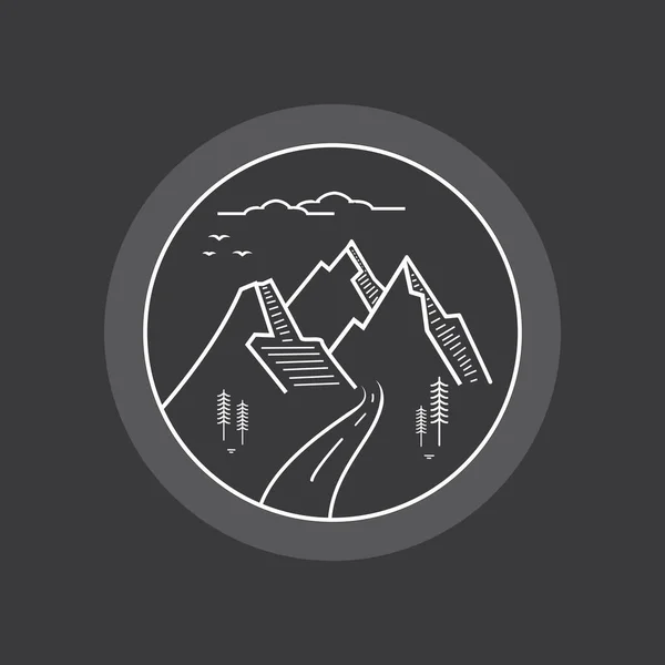 Ligne Art Paysage Montagne Vecteur Peint Main Logo Design Logo — Image vectorielle